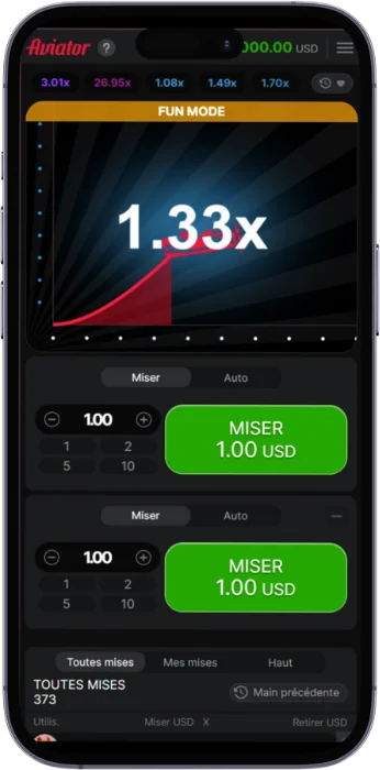 Capture d'écran du processus de jeu Aviator