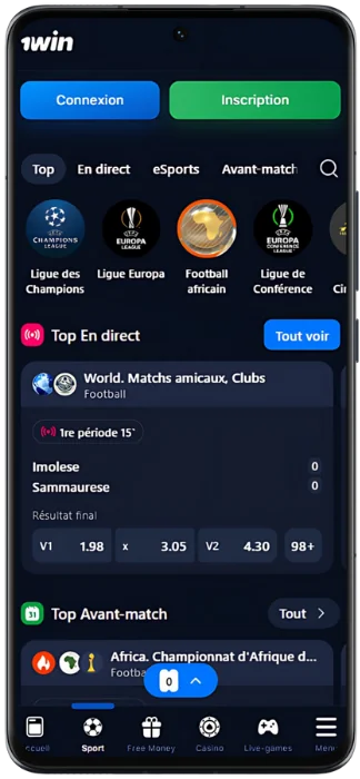 1Win Capture d'écran du programme Sport